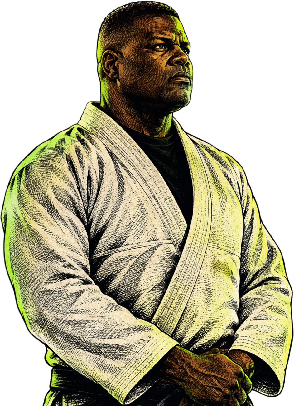 Alexandre Baraúna de kimono branco